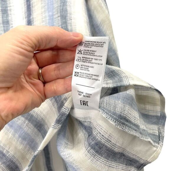 Lauren Vidal bell sleeve striped 100% linen top blouse Size L - Picture 7 of 7
